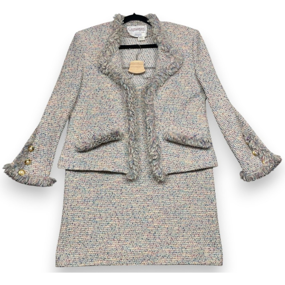 Vintage Castleberry Knit Skirt Suit Womens 10 12 2pc Tweed Boucle Jacket Wool